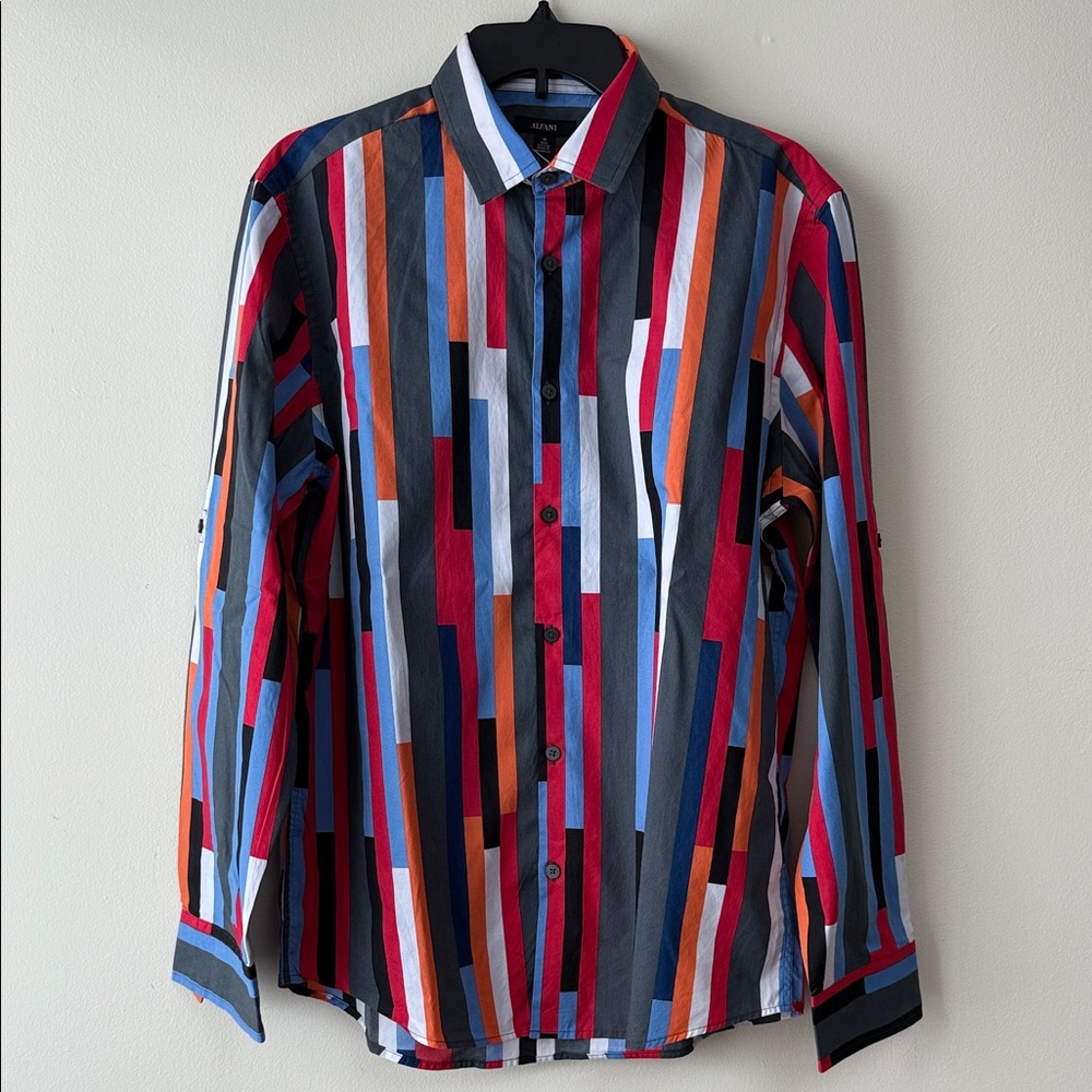 Alfani Vibrant Striped Button Down Shirt